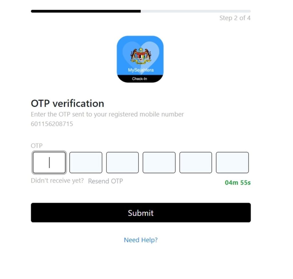 MySejahtera OTP verification